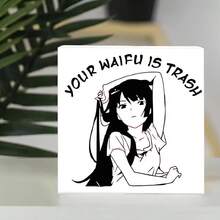 Decorative Wooden Box With Anime-Style Girl Illustration - 'YOUR WAIFU IS TRASH' Text On White Rectangular Case, Minimalistic Design With Subtle Shadow, Perfect For Anime Fans And Unique Storage - White - View 3