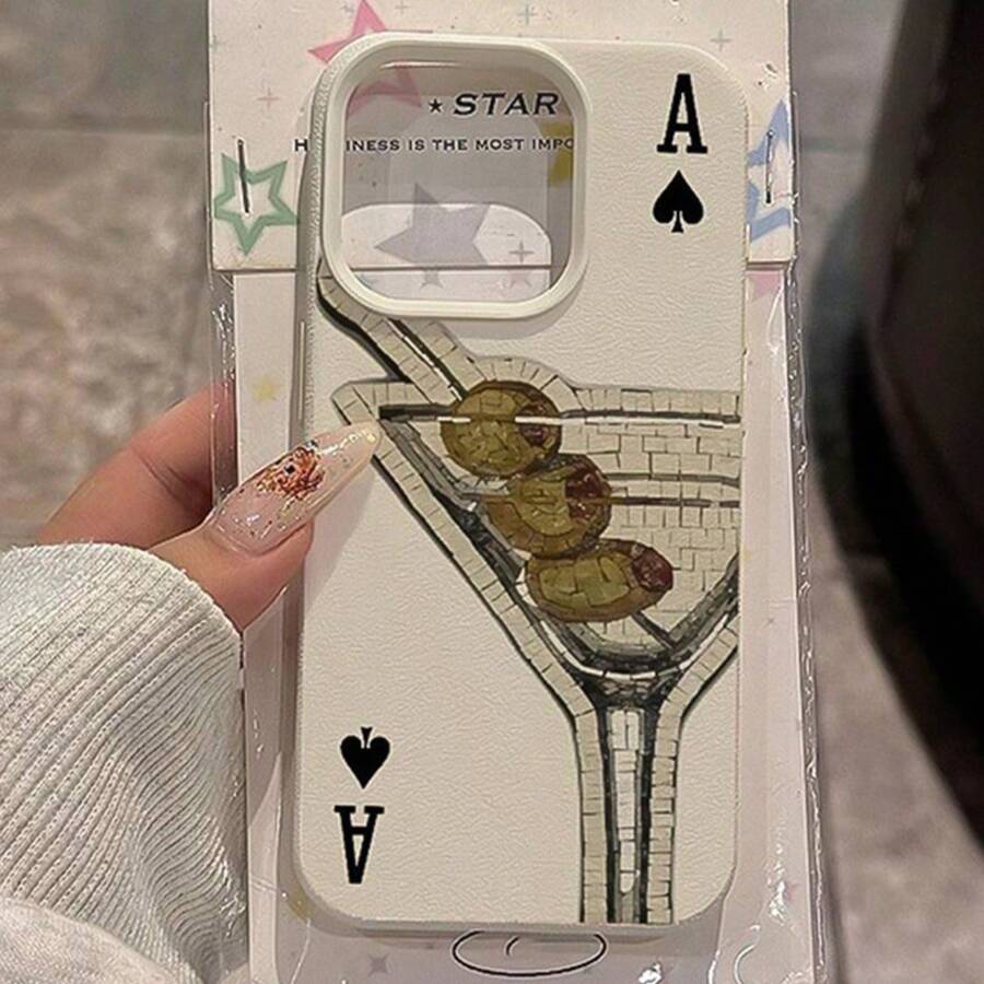 Phone Case - Antique White Retro Martini With A Black Spade Pattern, TPU Shockproof Full Coverage Protective Case Suitable For Apple  6/7/8/X/Xs/Xr/Xs Max/11/12/13/14/15/16/17 Pro Max, Perfect As A Birthday And Christmas Gift For Couples The Unique Style Makes Your Phone Case More Attractive - 1pc - 查看 1