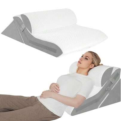 Almohada en cuña para apnea del sueño, Set de 3 piezas de almohada de espuma ajustable para sentarse en la cama, Set de almohada en cuña con cabecero de 10 en 1 para reflujo ácido, ronquidos, gris