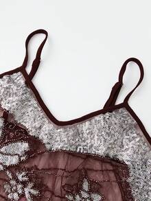 Mermaid Girl Fantasy Irregular Sequin Mesh Suspender Vest Sexy Hot Girl Top 2025 Summer Women's Design Sense - 深棕色 - 查看 2