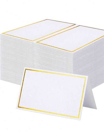 50 chiếc thẻ ghi tên bàn tiệc cưới viền nhũ vàng, thẻ ghi chỗ ngồi, thẻ tên khách mời, thiệp cưới gấp, thẻ bàn, thiệp cảm ơn, thiệp chúc mừng, nhãn quầy thức ăn, thẻ bàn có họa tiết độc đáo cho tiệc sinh nhật, tiệc cưới, lễ kỷ niệm, nhãn sản phẩm.
