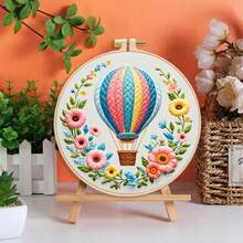 1 Set 11CT Cross Stitch Embroidery Kit, DIY Handmade Embroidery, Gramophone, Hot Air Balloon, Bee, Vase, Floral, With 3-Strand Thread, Bamboo Embroidery Hoop, Pattern Chart