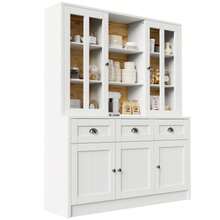 Tall Living Room Cabinet (140*38.5*175cm), Display Cabinet, Kitchen Cabinet, Dining Room Cabinet With Drawers, Modern And Minimalist Tall Cabinet, Vertical Kitchen Display Cabinet, Living Room/Dining Room, White - White - View 1