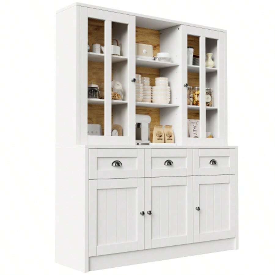 Tall Living Room Cabinet (140*38.5*175cm), Display Cabinet, Kitchen Cabinet, Dining Room Cabinet With Drawers, Modern And Minimalist Tall Cabinet, Vertical Kitchen Display Cabinet, Living Room/Dining Room, White - White - View 1