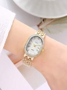 3件套不锈钢表带女士腕表，经典方形表盘，优雅百搭，镶嵌锆石石英机芯，适合日常佩戴、商务场合、聚会等各种场合。 - 彩色 - 查看 8