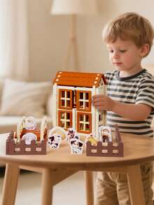 1 Set Large Size Rounded Corner Easy Assembly Gradual Advancement High-Quality Natural Wood Mortise And Tenon Construction Building Blocks, Popular Building Blocks Toy, High-Rated Intellectual Toy, Wooden Blocks, STEM Toy For 3-12 Years Old Children With Diverse Styles And Multi-Color Design (Warm Earthy Brown, Fresh Sky Blue, Lively Grass Green, Bright Sunshine Yellow, Clean Cloud White) And Diverse Geometric Shapes - Mortise and Tenon Block House - View 5