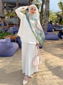 1件装女士时尚波西米亚水彩印花头巾围巾，柔软亲肤，适合户外和日常佩戴，可搭配面纱服饰，透气性好，四季皆宜。 - 彩色 - 查看 9