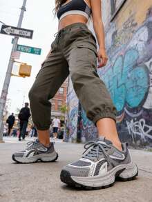 Gray Purple Retro Mesh Thick Sole Casual Sneakers - Beige - View 2