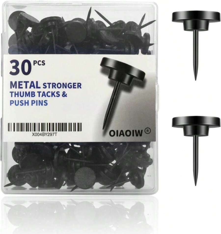 30 PCS Metal Black Push Pins For Wall Clear Thumb Tacks For Walls Flat Thumbtacks Push Pin For Bulletin Board Shadow Box Display Thumbtack For Cork Board - ColorA - 查看 1