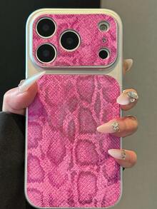 High-End Snake Skin Texture Protective Phone Case Compatible With Iphone 17 Pro Max, 16, 15, 14 Pro Max, Soft Anti-Fall Cover For Men And Women, Autumn/Winter New Arrival - Hot Pink - View 4