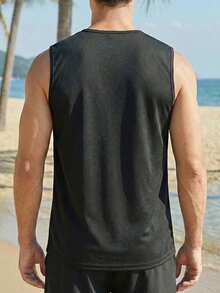 Camiseta de tirantes de secado rápido para hombres, camiseta sin mangas con panel en V texturizado para gimnasio & deportes de carrera - Negro - Ver 5