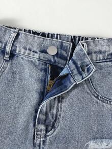 1pc Girls' Fashion Distressed Straight Leg Casual Jeans Pants - Light Wash - View 5