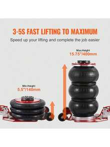 Air Jack  3 Ton 6600 Lbs Triple Bag Air Jack  Airbag Jack With Six Steel Pipes  Lift Up To 17.7   3-5 S Fast Lifting Pneumatic Jack  With Adjustable Long Handle For Cars  Garages  Repair (Red) - 紅色 - 查看 3