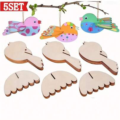 5pcs DIY Craft Kits, 3D Wooden Birds, Easter Decorations, Holiday Pendants, Colorful Paintings, Indoor Decor, Painting Accessories, Outdoor Yard Decor, Gardening Decor, Wooden Bird Slice Decorations, Suitable For Wall Decor, Homemade Entertainment, Classroom Activities, Art Supplies, Garden Decor, Adult Crafts, Room Decor, Bedroom Decor, Garden Party, Party Games, Personalized Gifts, Handmade Gifts