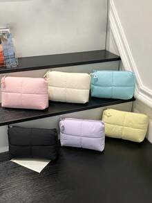 1pc This Stylish Solid-Color, Minimalist Diamond-Patterned Clutch Bag Features A Nylon Zipper Closure. Its Unique Design Makes It A Versatile And Chic Everyday Storage Bag, Available In Multiple Colors. A Must-Have Fashion Item And A Perfect Gift For Friends. - Solid Color Storage Bag - View 2