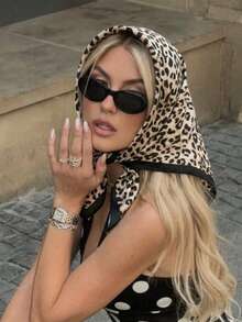 1件装 女士 2026 经典豹纹 70*70cm 缎面头巾 防晒 多功能头巾 日常休闲 - 彩色 - 查看 12