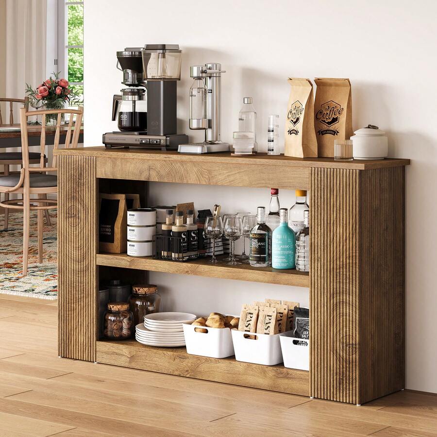 Tribesigns Mesa consola, mesa auxiliar para salón y recibidor, 110 x 35 x 75 cm, consola de madera para entrada, pasillo, recibidor, marrón vintage - Marrón - Ver 1