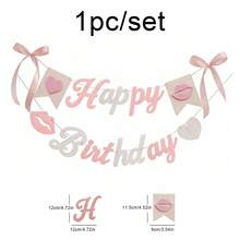 儿童男孩女孩粉色樱花生日派对装饰背景横幅蝴蝶结字母三角旗 - 彩色 - 查看 11