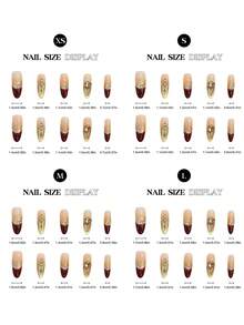 10PCS Long Oval Fake Nails With French Gold Red Tip Design Rhinestone Decor For Party Wedding Nail Supplies - Multicolor - View 7