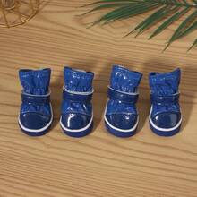 4pcs/Set Pet Waterproof Leather Snow Boots, Anti-Slip Warm Lining Adjustable Strap Suitable For Small Dogs In Winter - Black - View 5