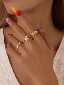 MESTILO 3/4/6pcs/Set Heart & Clover Cubic Zirconia Stacking Rings, Delicate Minimalist Design, Thin Eternity Engagement Rings Suitable For Couples, Valentine's Day Gift - Multicolor - View 6