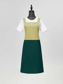 Contrast Color Criss-Cross Back Cooking Apron, Unisex, With Pockets, Wide Straps, Side Slits For Flexible Movement, Suitable For Baking, Painting, Bubble Tea, Hot Pot, Catering (Dark Green + Light Green) - Mint Green - View 3