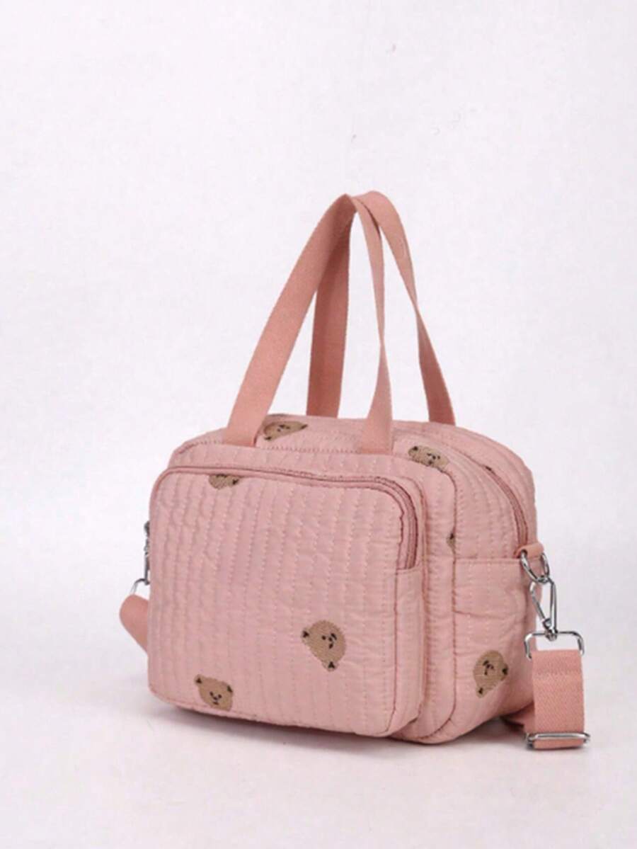 1pc Ins Style Mommy Bag, Small Bear Handbag, Shoulder Messenger Bag, Fashionable Embroidery Mommy Bag - Multicolor - View 1