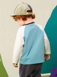 mini bala Baby Boy Contrast Raglan Sleeve Cartoon Print Top - Gray Blue - View 5