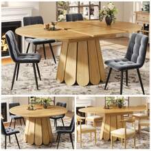 Extendable Dining Table, Kitchen Table, Balcony Table, Wooden Table. Round Table Extends Into An Oval Shape, 118-158 Cm, Seats Up To 6 People, Made Of Wood. - Camel - View 2