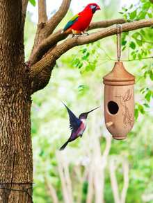 蜂鸟屋木制户外鸟舍悬挂式蜂鸟屋带绳户外园艺礼物-蜂鸟屋