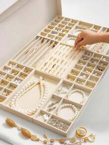 Khay đựng trang sức 1-9 món, khay trưng bày trang sức bằng nhung, khay đựng trang sức xếp chồng, khay đựng trang sức nhiều ngăn cho dây chuyền, nhẫn, son môi, bông tai, thích hợp cho bàn trang điểm, giá trưng bày trang sức, khay đựng trang sức, trang trí phòng trang điểm, trang trí phòng. - Nhiều màu - Xem 3