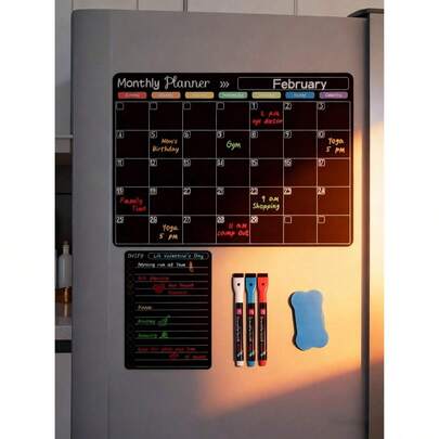 Magnetic Erasable Refrigerator Calendar, Monthly Meal Planner And Today's Menu Whiteboard, 2pcs Fridge Chalkboard, Suitable For Kitchen Office, Includes 3 Marker Pens And 1 Eraser