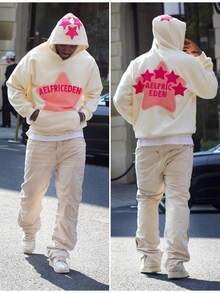 Aelfric Eden Womens Graphic Hoodies Pink Star Print Hoodie Unisex Oversized Hoodies Long Sleeve Pocket Pullover - trắng - Xem 2