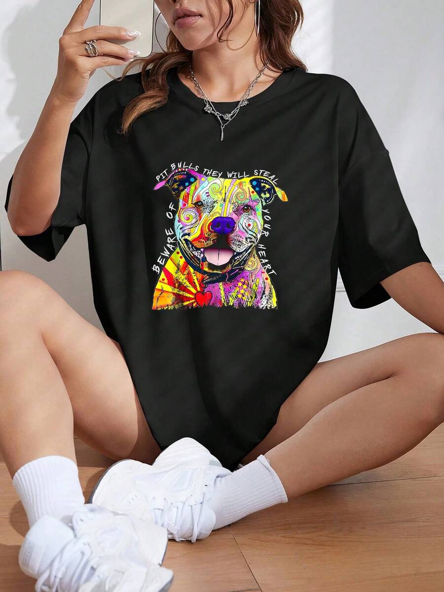 Funny-Beware-Of-Pit-Bulls,-Artistic-Pitbull-Original-T-Shirt - Đen 3 - Xem 1