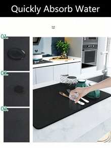 1pc Solid Color Diatomite Absorbent Mat, Dish Drying Pad, Heat Resistant Insulation Mat For Kitchen, Countertop, Coffee Machine, Suitable For Kitchen, Tabletop, Coffee Machine, Bar, Kitchen Accessories - Multicolor - View 8
