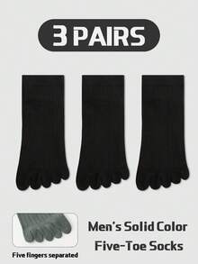 3 Pairs Men's Simple Fashion College Style Solid Color Digit & Letter Slogan Antibacterial Odor-Resistant Moisture-Wicking Non-Pilling Comfortable Short Five Toe Socks, Suitable For Spring, Summer, All Seasons