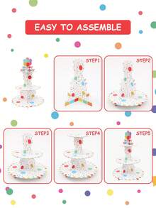 1 Set Colorful Polka Dot Paper Cake Stand, Happy Birthday Balloon Design Cupcake Stand, Birthday Party Dessert Display Rack, Baby Shower Party Home Holiday Party Restaurant Kitchen Decor, Home Decor, Birthday Cake Decorative Centerpiece, Birthday Party Supplies - Polka Dot Birthday - View 9