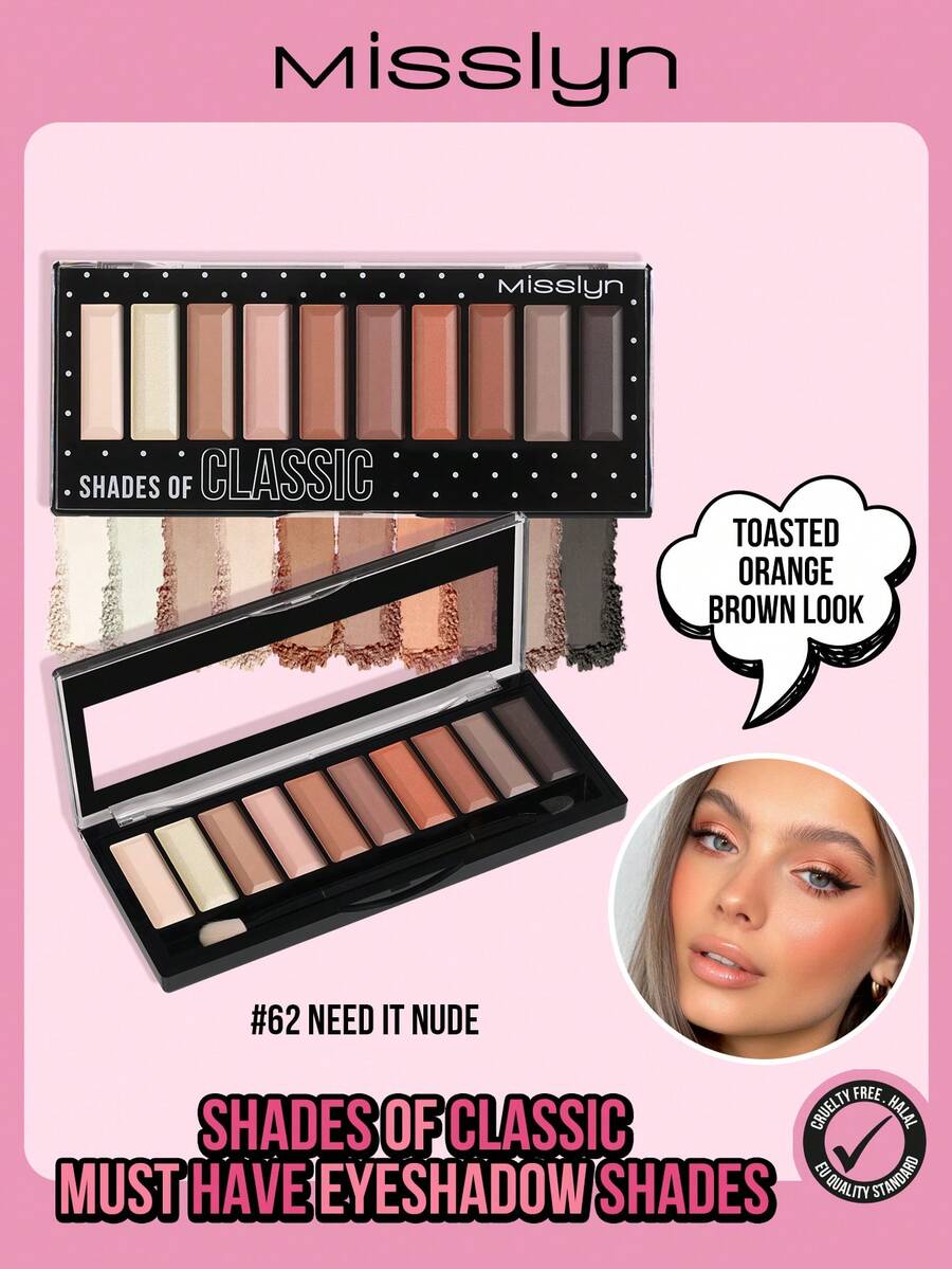 Misslyn 必备眼影盘，高显色度哑光和珠光色调，持久显色，易晕染粉状质地，色彩自然鲜艳，丝滑柔润，附赠眼影刷，彩妆品牌，面部彩妆，适合女性和女孩，冬季必备，Y2K风格，时尚百搭，生日/情人节/派对/新年礼物之选，精选配色，无动物实验，纯素配方。