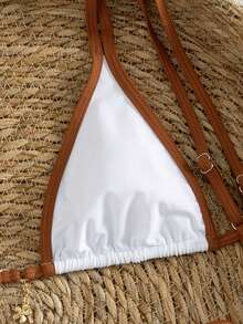 Bộ bikini 2 mảnh dành cho nữ với viền phối màu tương phản mới, có dây đeo vai điều chỉnh được, thích hợp cho kỳ nghỉ hè ở bãi biển, tiệc bãi biển gợi cảm và trang phục thường ngày. - trắng - Xem 4