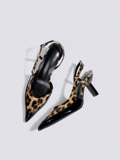 Sandalias de tacón alto fino de 7 cm con estampado de leopardo y parches, zapatos de tacón para fiesta, boda y eventos formales