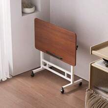 3 Colors, Adjustable Height, 360° Swivel Folding Desk On Wheels With Sturdy Frame, Suitable For Home Office Space, Dorm Room, Study, Small Apartment - 棕色 - 查看 7