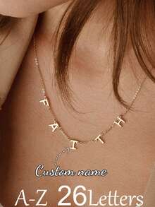 Customized Cute 3D Enamel Bubble Letter DIY Sliding Necklace, Uppercase Letter A-Z Personalized Minimalist Teardrop Letter Pendant, Elegant Birthday Wedding Engagement Jewelry Valentine's Day Gift - Segmented - View 2