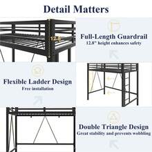 Allewie 72 Inches Tall Loft Bed Twin Size With Ladder And Safety Guardrail For Teens And Adults, Heavy Duty Metal Single Bunk Bed For Small Space, Noise Free, Black - màu đen - Xem 6