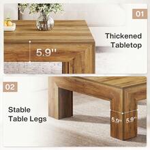 LITTLE TREE Farmhouse Square Coffee Table, 39.37-Inch Large Center Table For Living Room With Sturdy Legs, Low Profile Accent Tea Table, Easy Assembly, Rustic Style - Brown - View 6