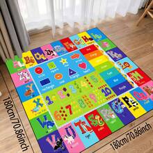 1pc Interesting Education Area Rug For Living Room, Bedroom, Playroom, Nursery Classroom With Letters, Numbers, Shapes Printed Children's Educational & Fun Play Area Rug For Boys And Girls ,Room Decor - Navy Blue - View 10