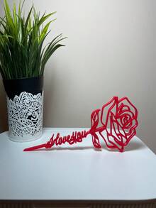 1pc 3D Printed "I Love You" Rose Sculpture Decor, 12cm Elegant Romantic Home Decoration, Suitable For Valentine's Day, Parties And Gifts. Perfect Accent For Dining Table, Living Room, Bedroom, Cafe And Party Ambiance, Romantic Decor, Valentine's Day Gift, Home Decor - Multicolor - View 2