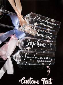 个性化香槟杯，新娘派对葡萄酒杯，可定制姓名和称谓，含蝴蝶结，适合婚礼、周年纪念日、情人节、婚礼装饰、派对、舞会以及伴娘礼物。 - 多色 - 查看 2