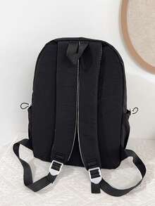 黑色简约百搭大容量女士单肩包，休闲简约风格背包，适合大学生，配有可爱吊坠 - 黑色 - 查看 6