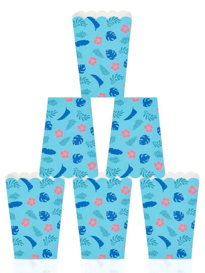 20个/40个/60个蓝色卡通爆米花盒，粉色和蓝色生日派对用品，带有花朵和热带叶子设计的纸质小爆米花盒，夏威夷草裙舞糖果袋和迷你礼品盒，适合派对回礼
