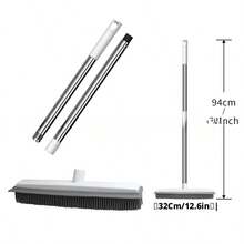 1/2/4/6pcs Rubber Broom Set With Squeegee And Long Handle, Carpet Rake And Lint Brush, For Carpet Cleaning